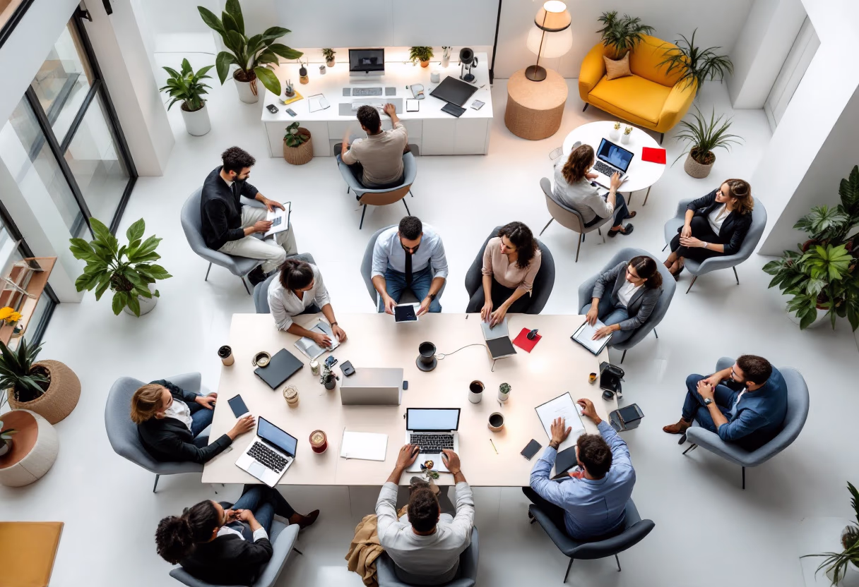 image of a bustling office environment (for a social media and communication)