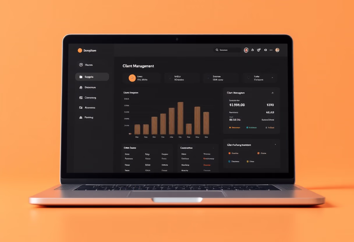 [interface] realistic interface design on a laptop showcasing client management features