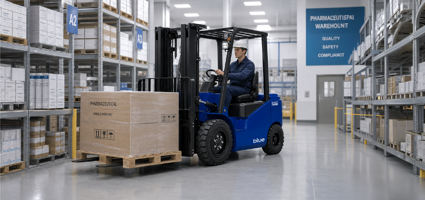Blue forklift for warehouse operations in Australia