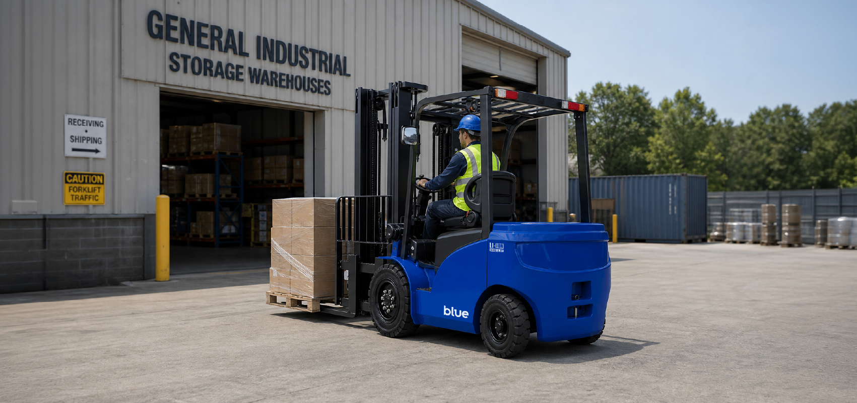 Blue scissor lift for warehouse access in Australia