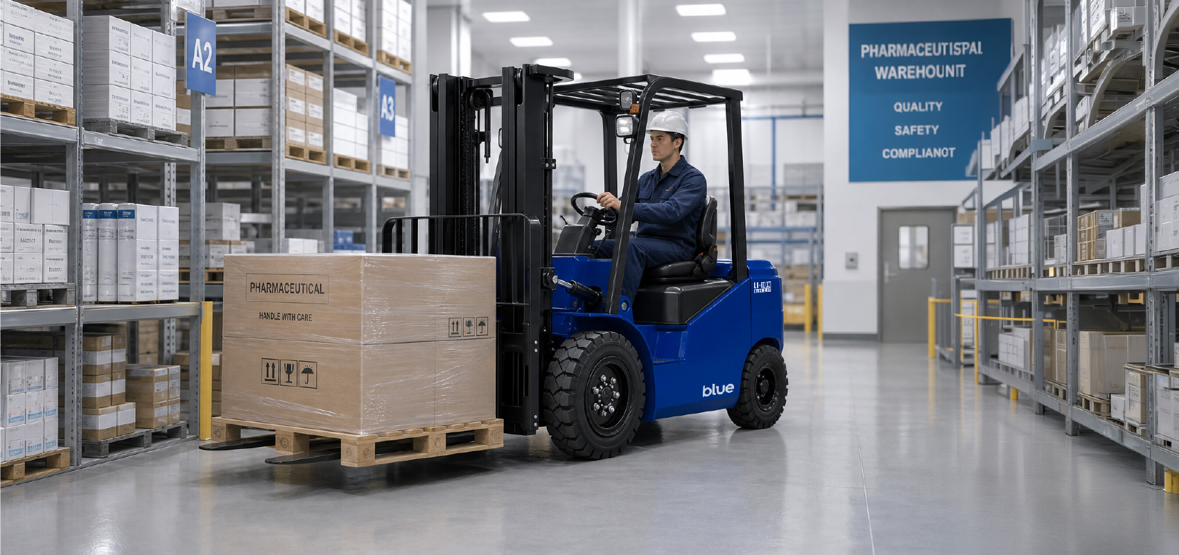 Blue scissor lift for warehouse access in Australia