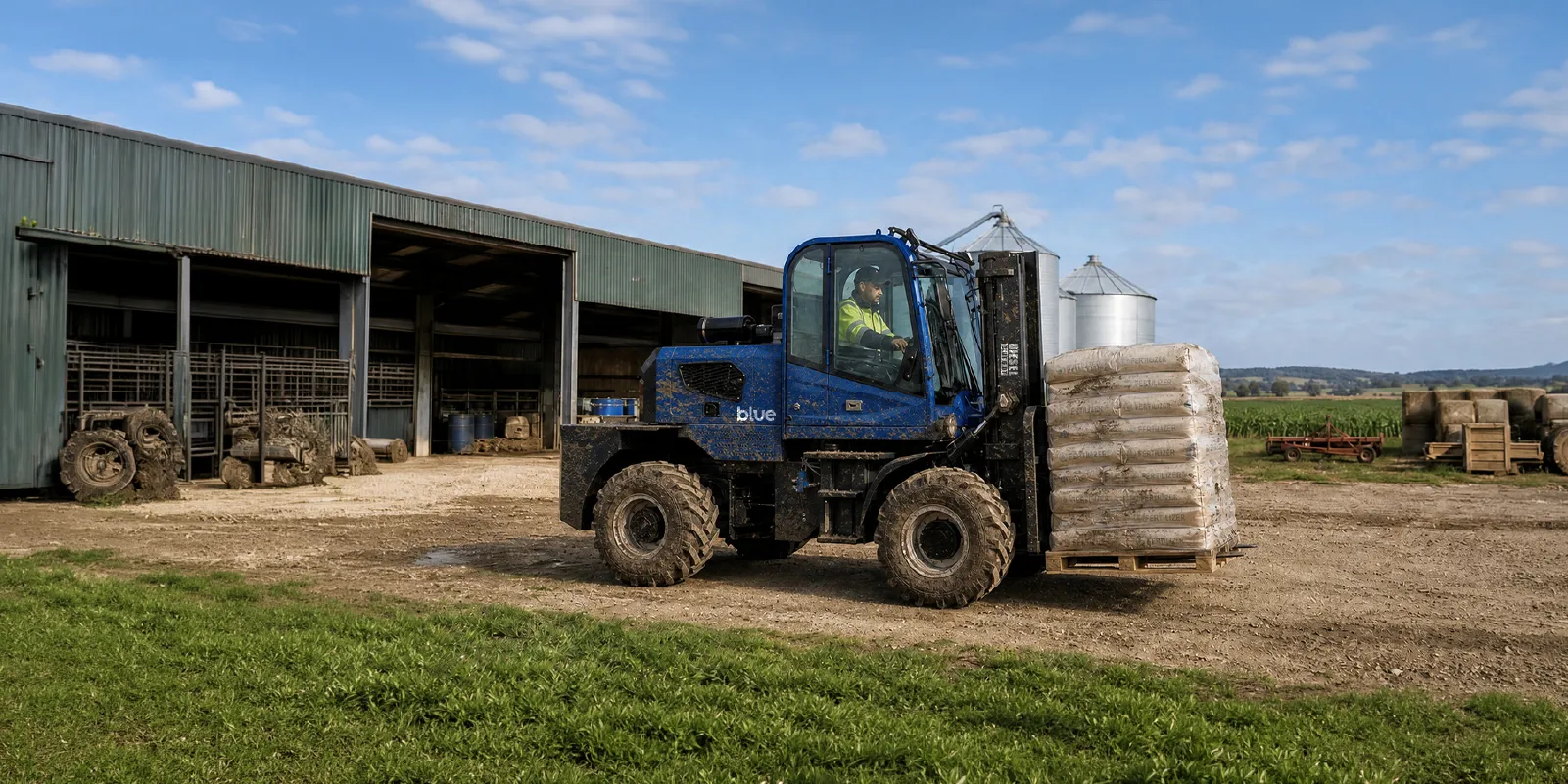 Blue electric forklift for warehouse use in Australia