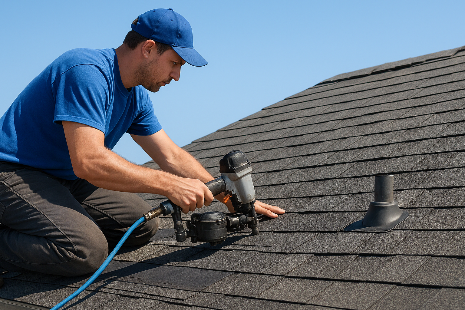 Shingles, flashing, and ridge cap