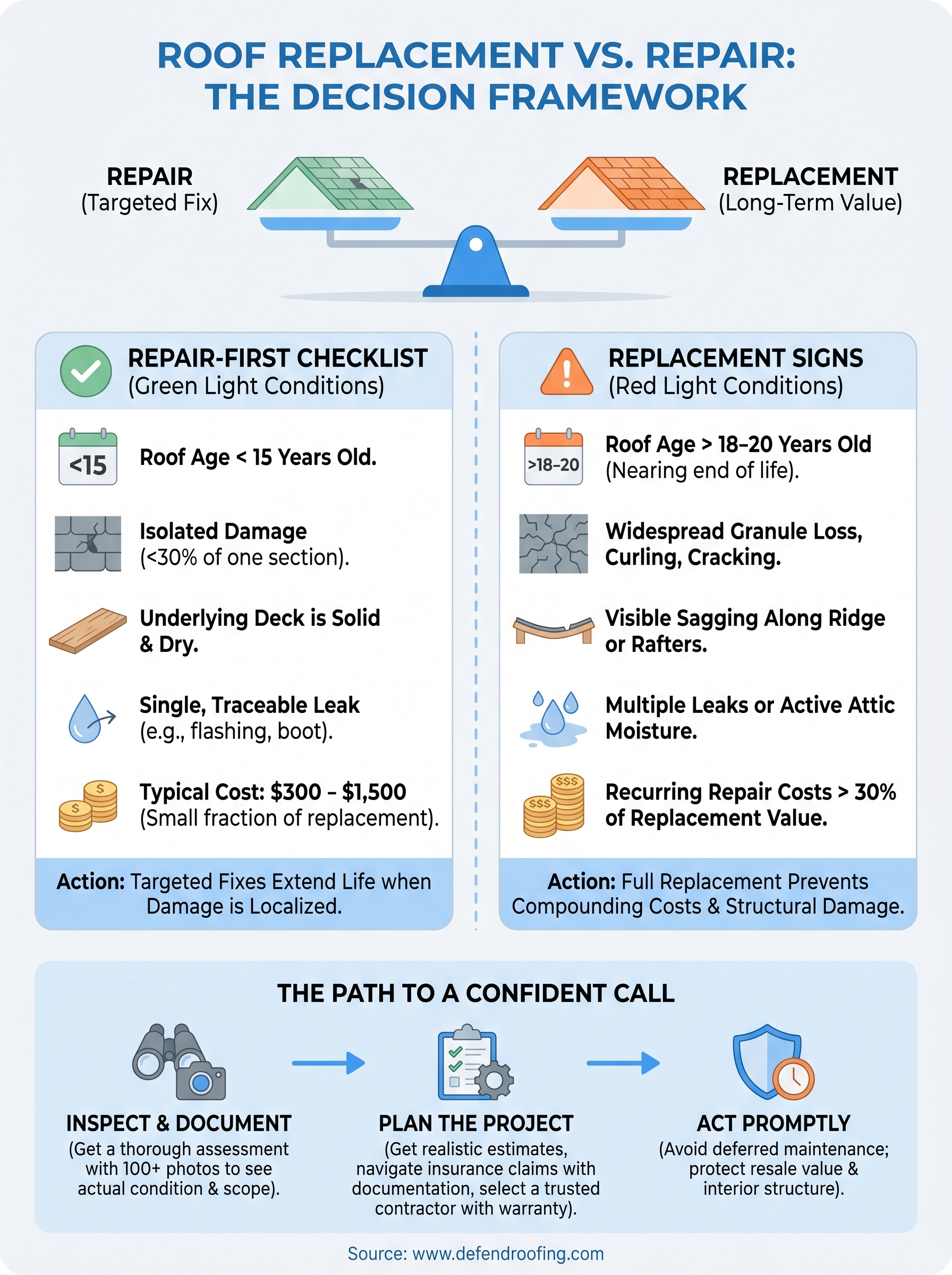 roof replacement vs repair infographic