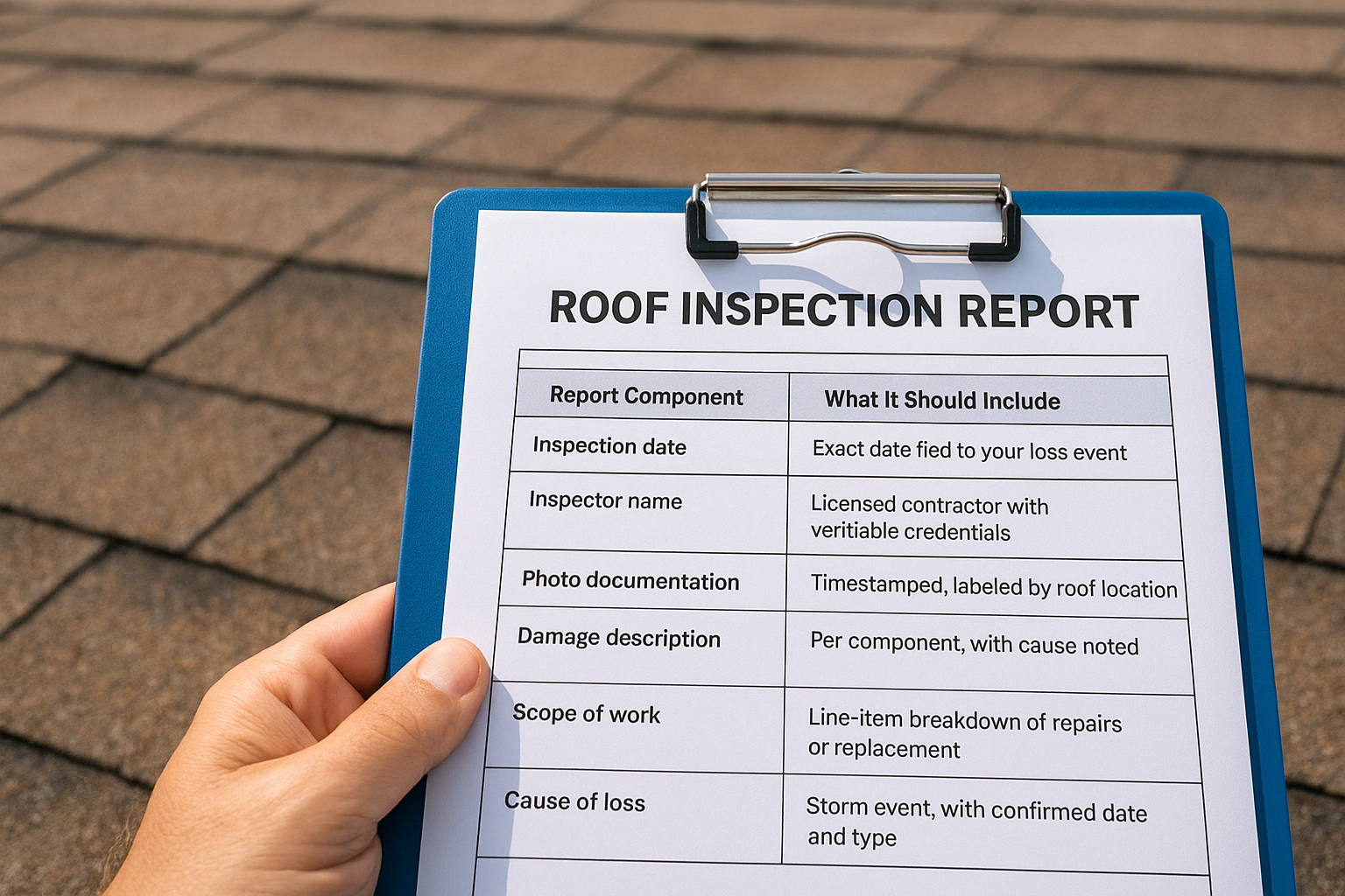 What the inspection report should include