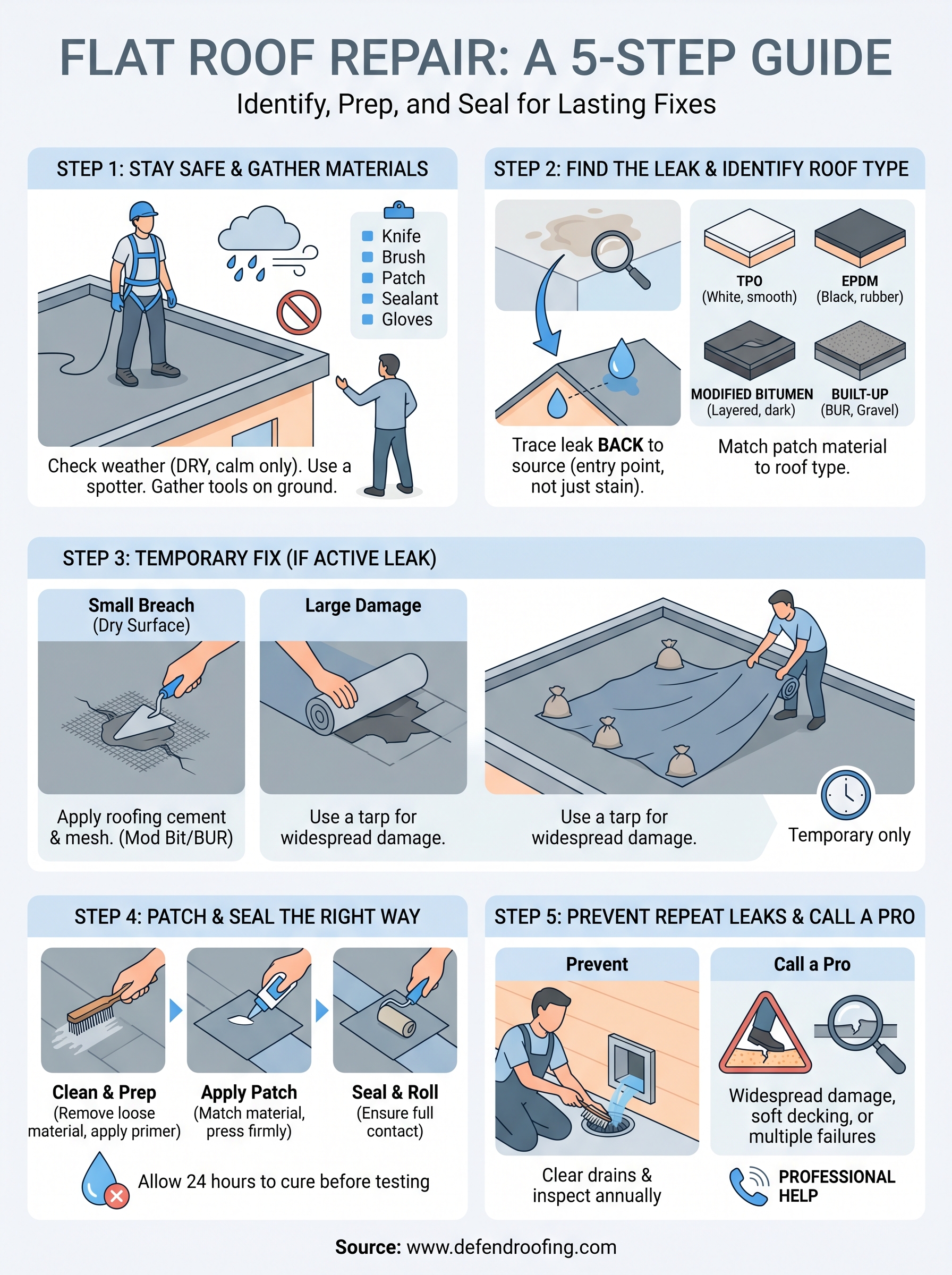 how to repair a flat roof infographic