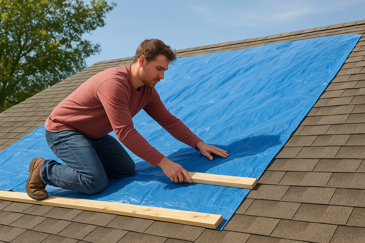 Step 5: Spread and secure a tarp over the damaged area