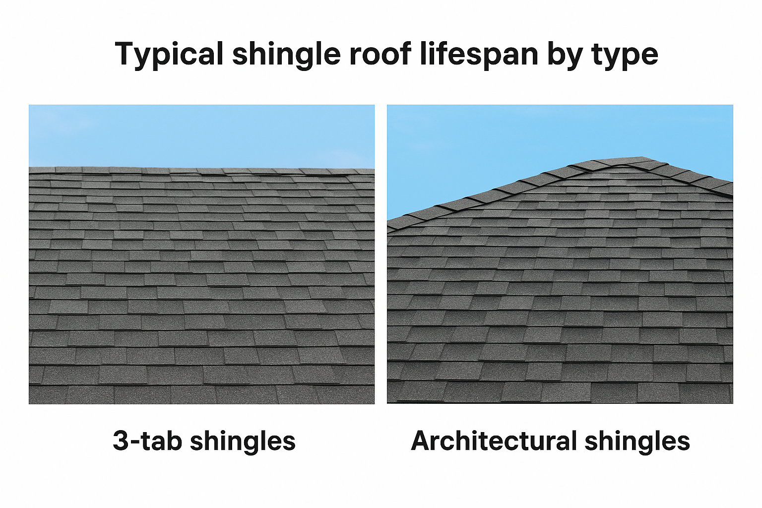 Typical shingle roof lifespan by type