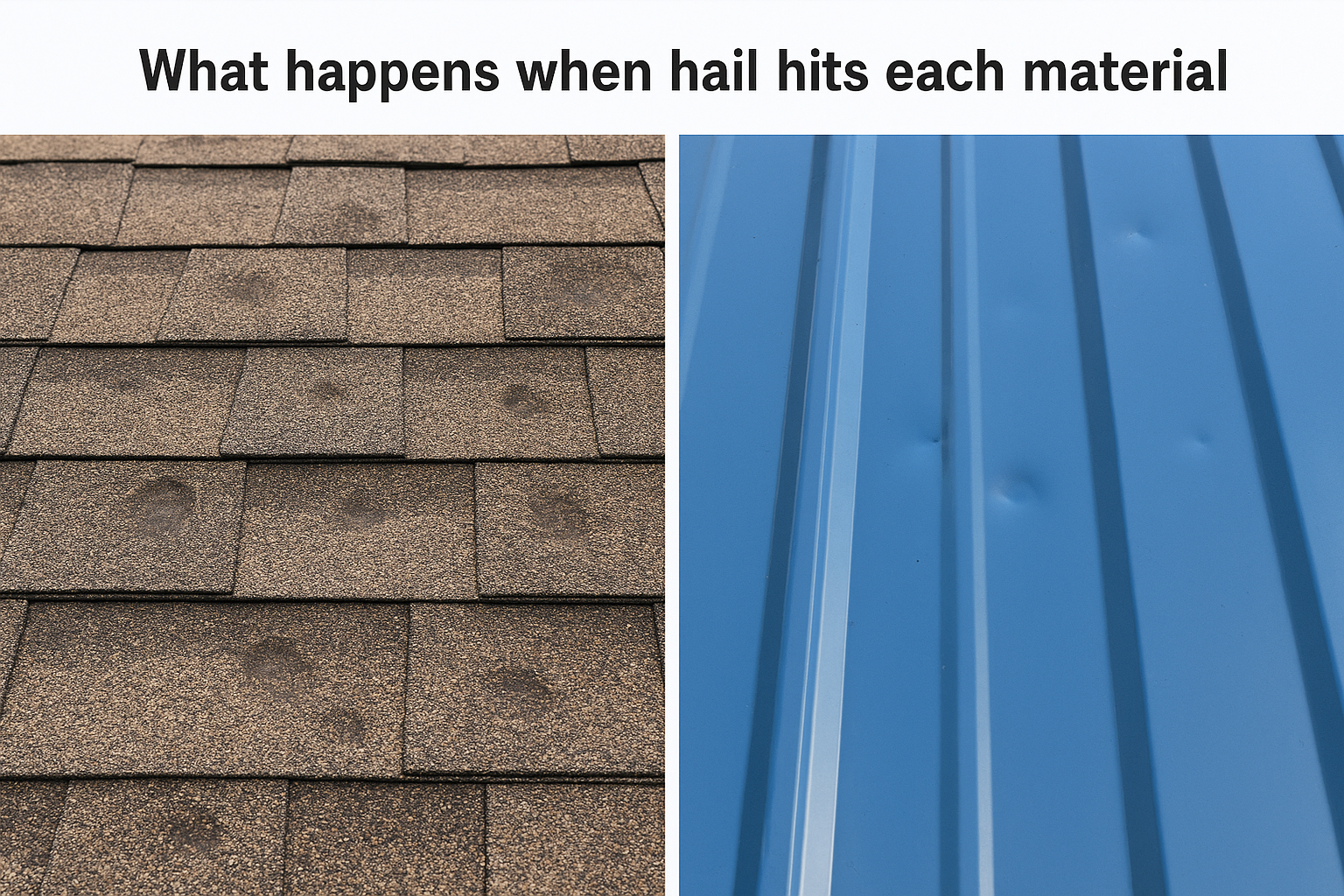 What happens when hail hits each material