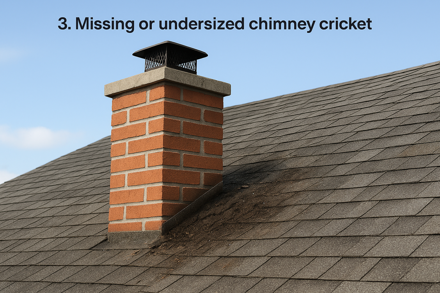 3. Missing or undersized chimney cricket