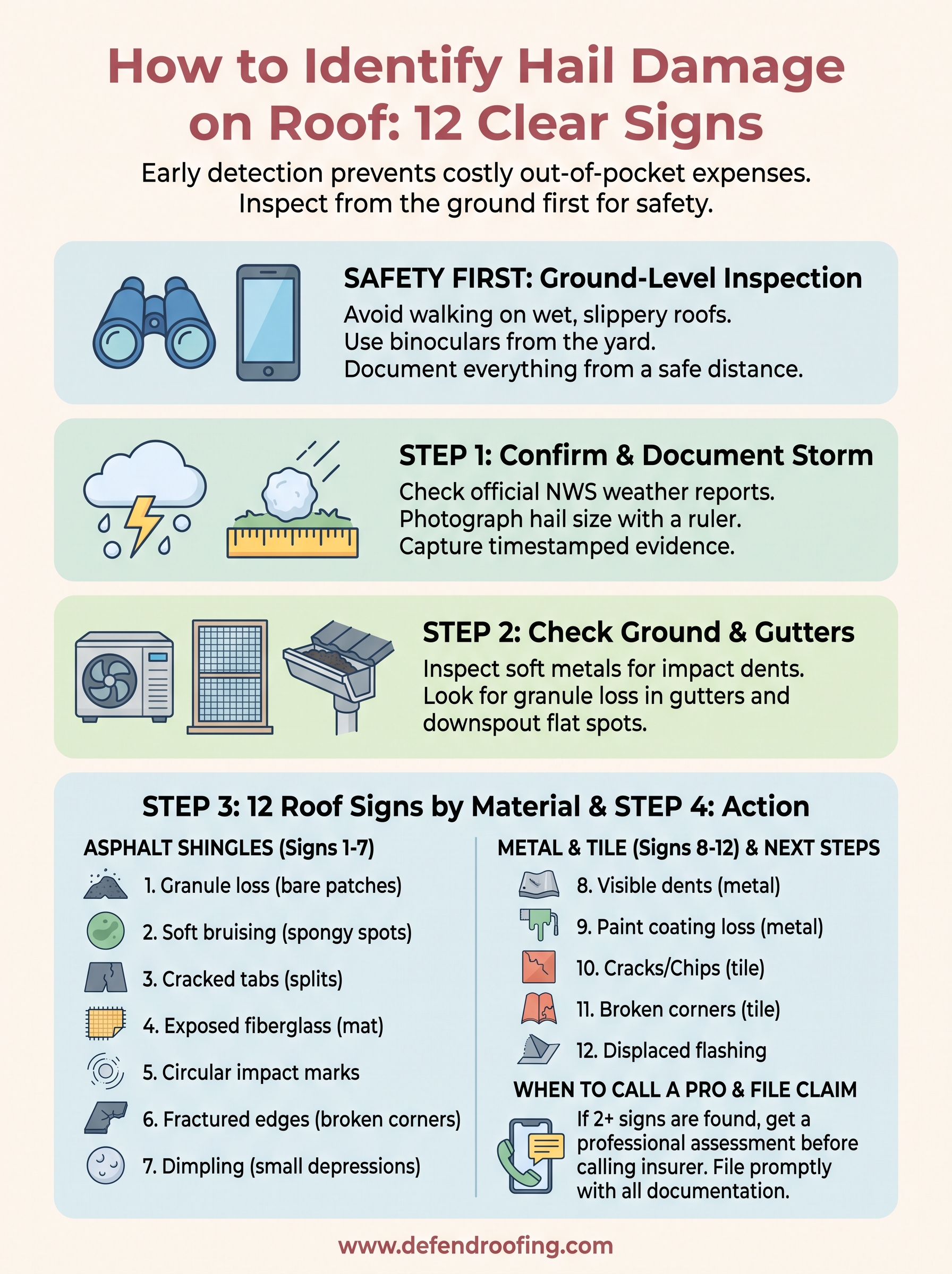 how to identify hail damage on roof infographic