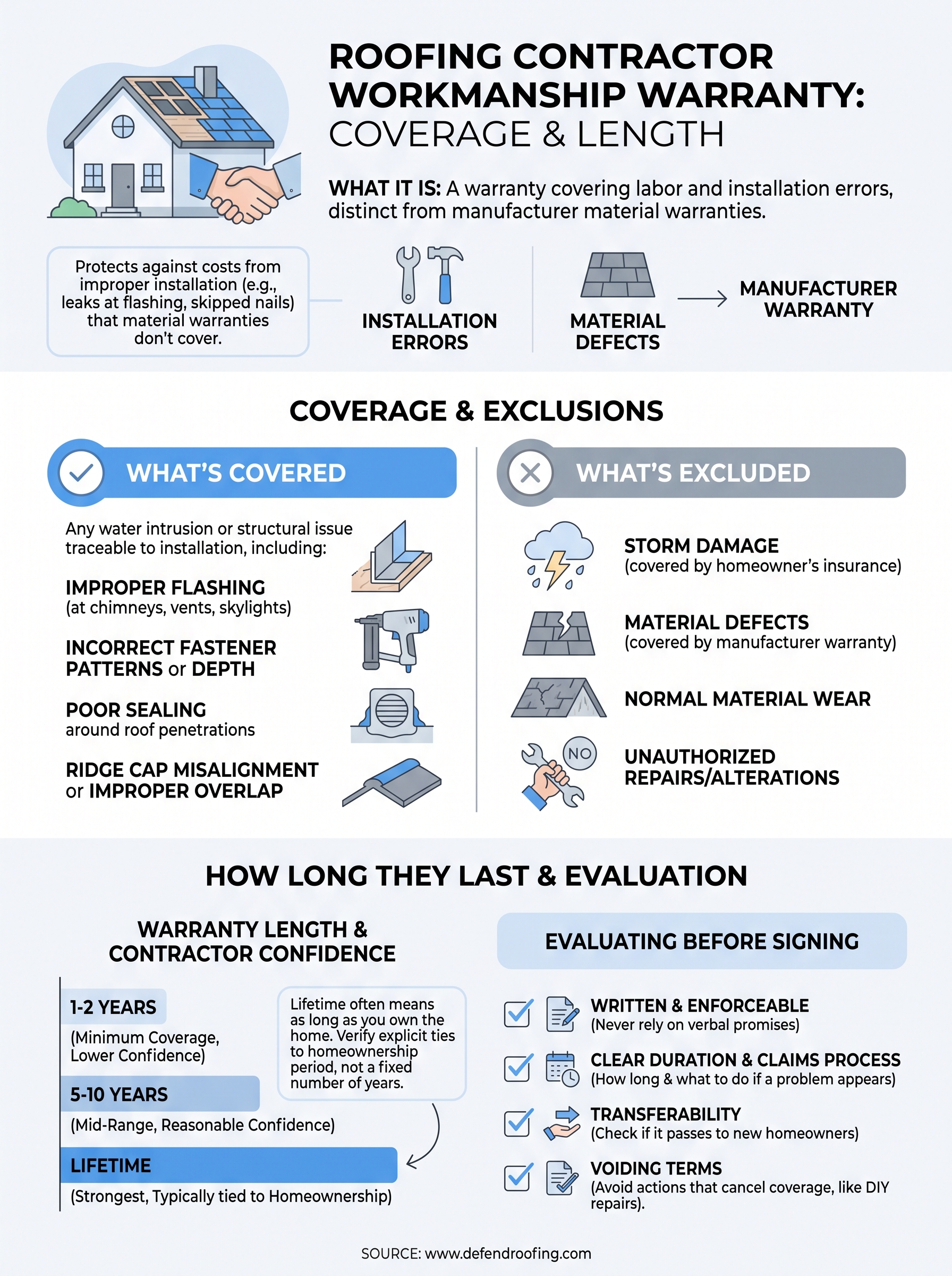 roofing contractor workmanship warranty infographic