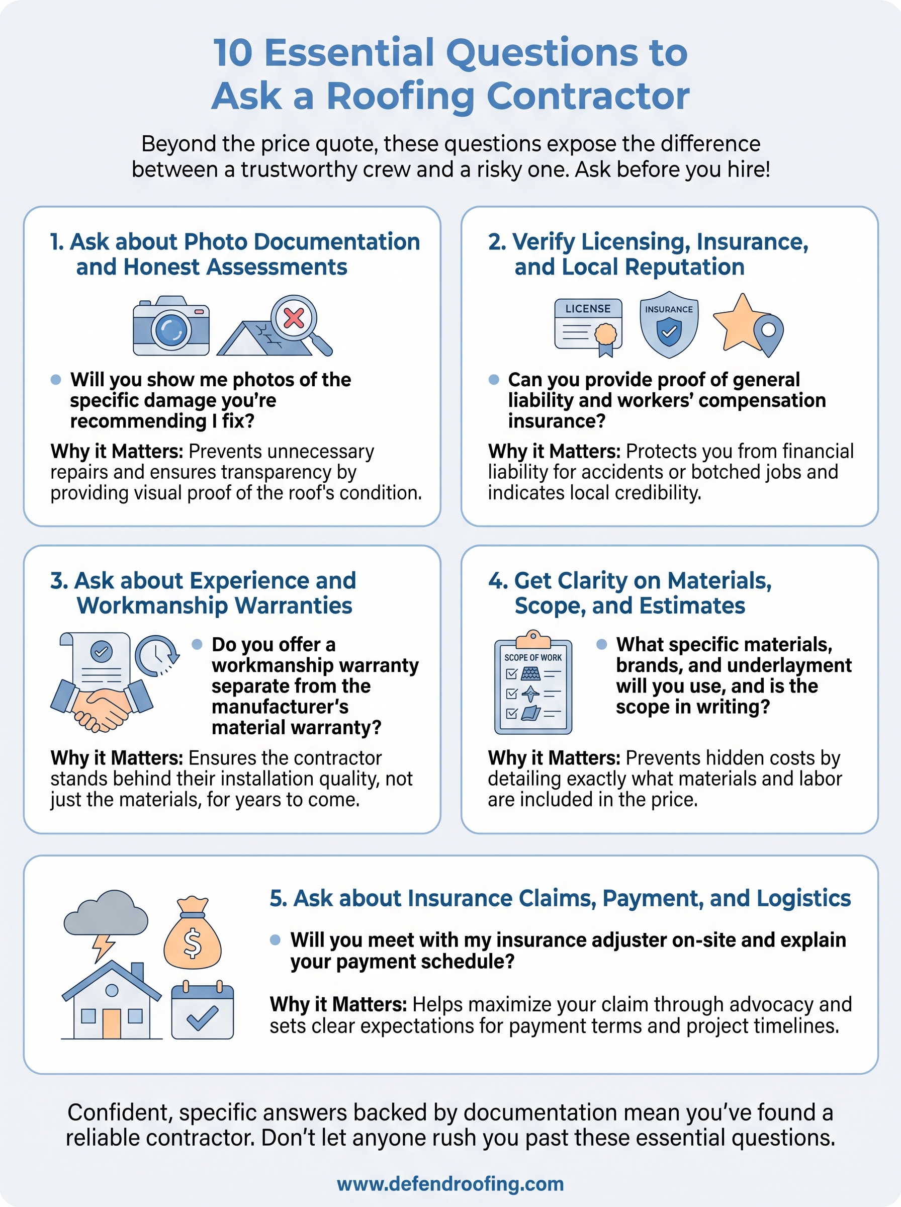 questions to ask a roofing contractor infographic