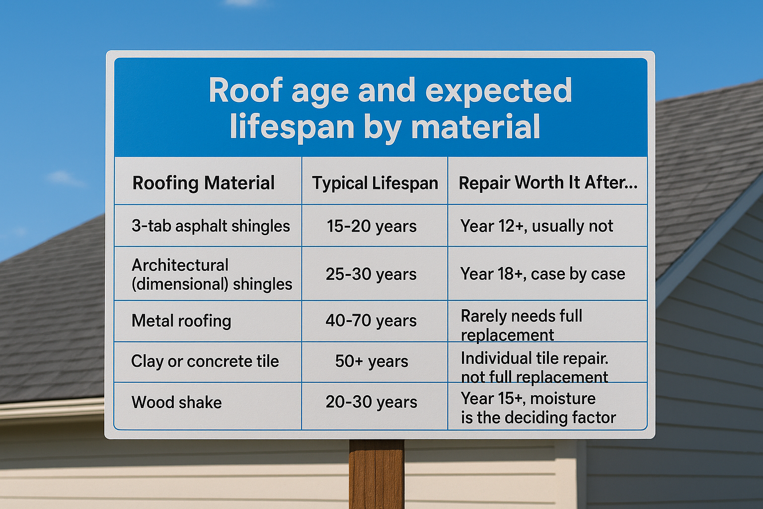 Roof age and expected lifespan by material