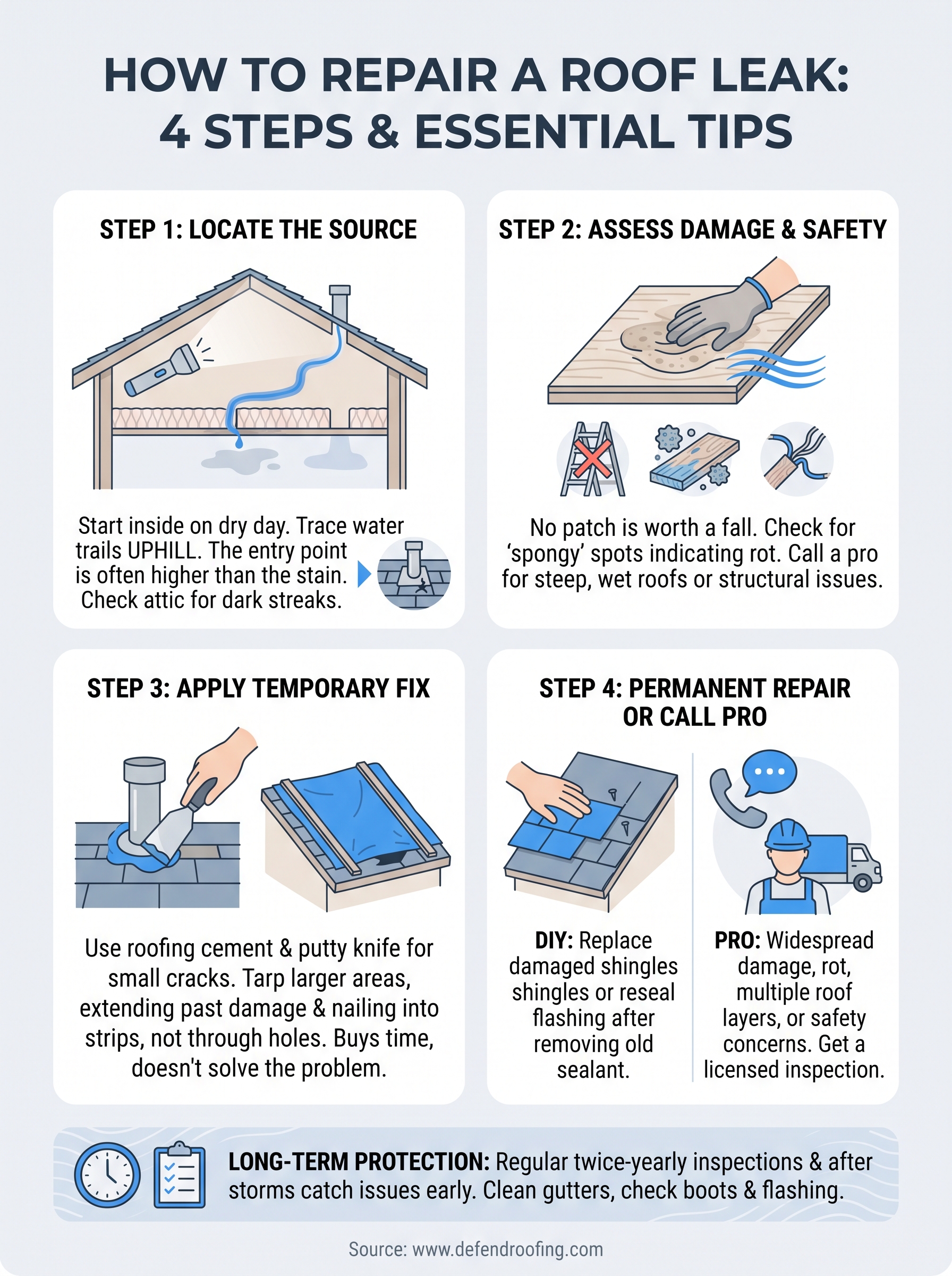 how to repair a roof leak infographic