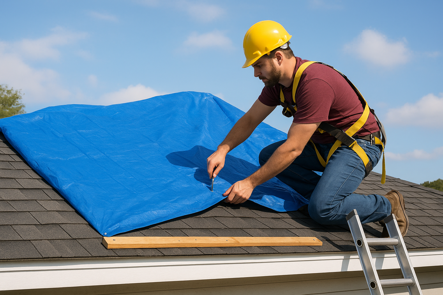 Step 3. Tarp or patch the roof from outside