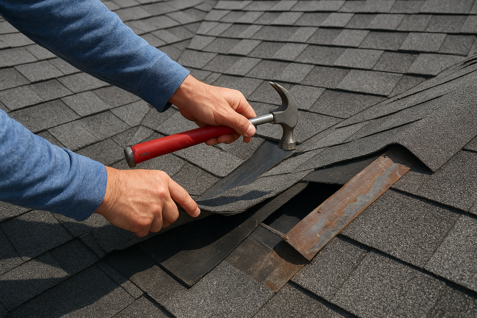Replace damaged shingles and flashing