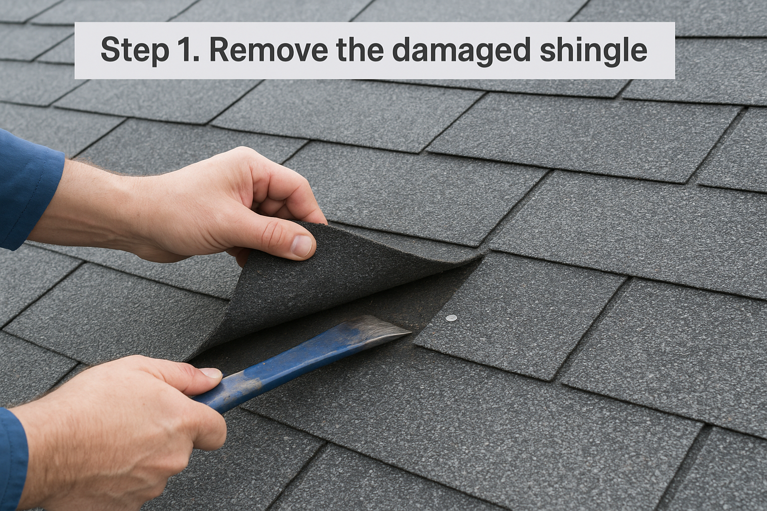 Step 1. Remove the damaged shingle