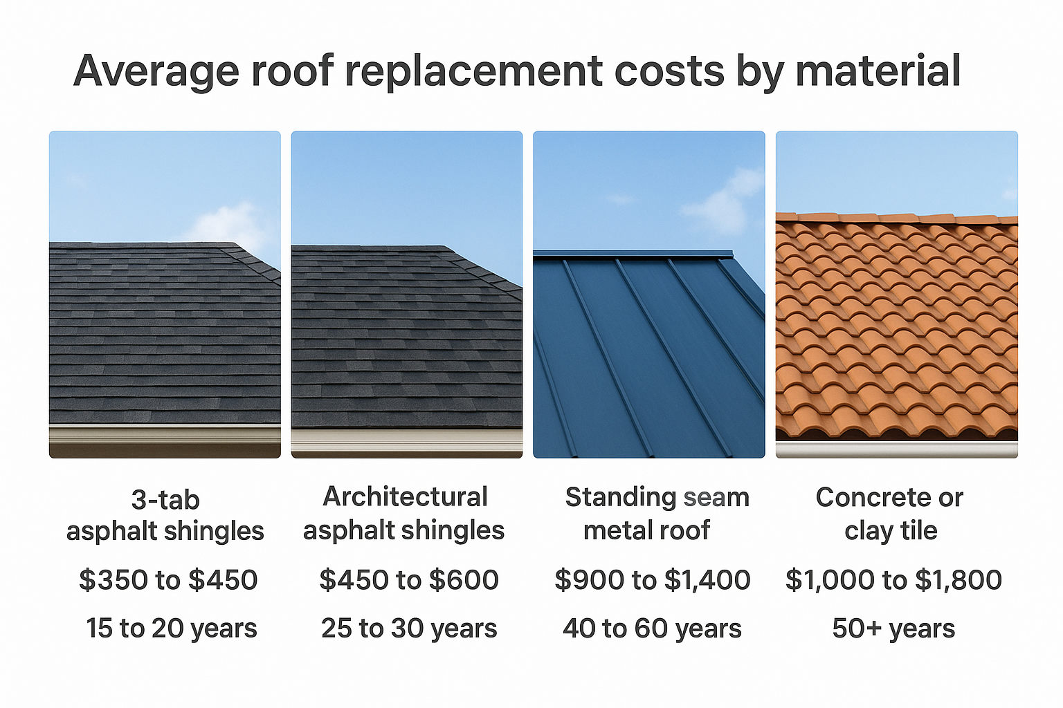 Average roof replacement costs by material