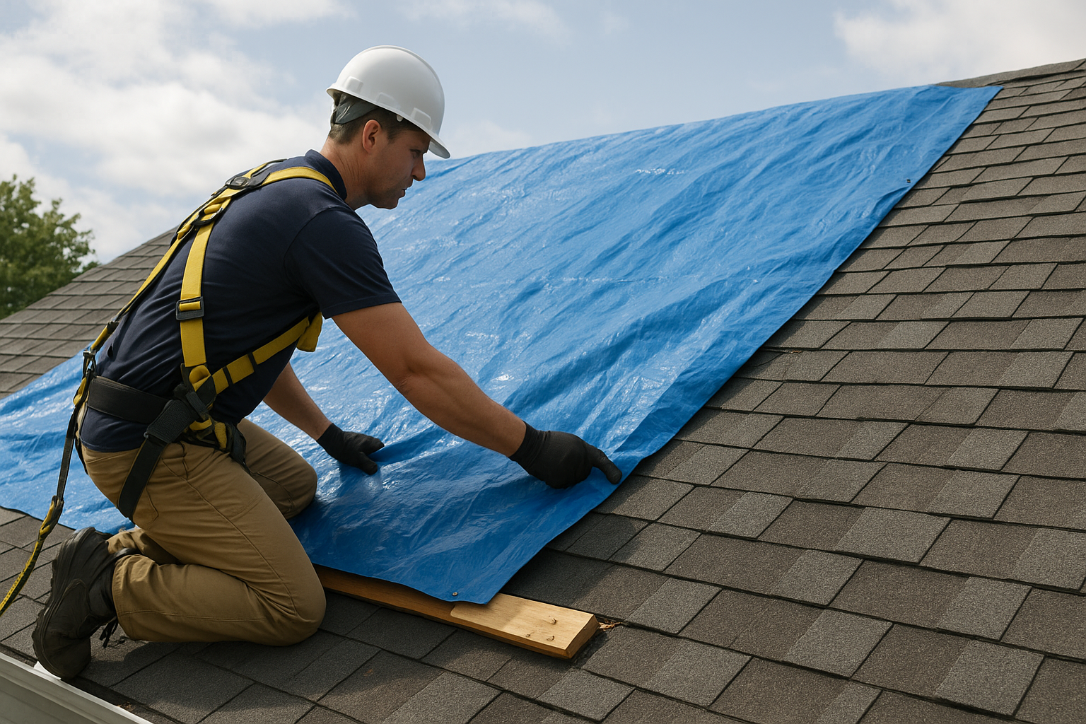 Tarp the roof, ideally with a pro