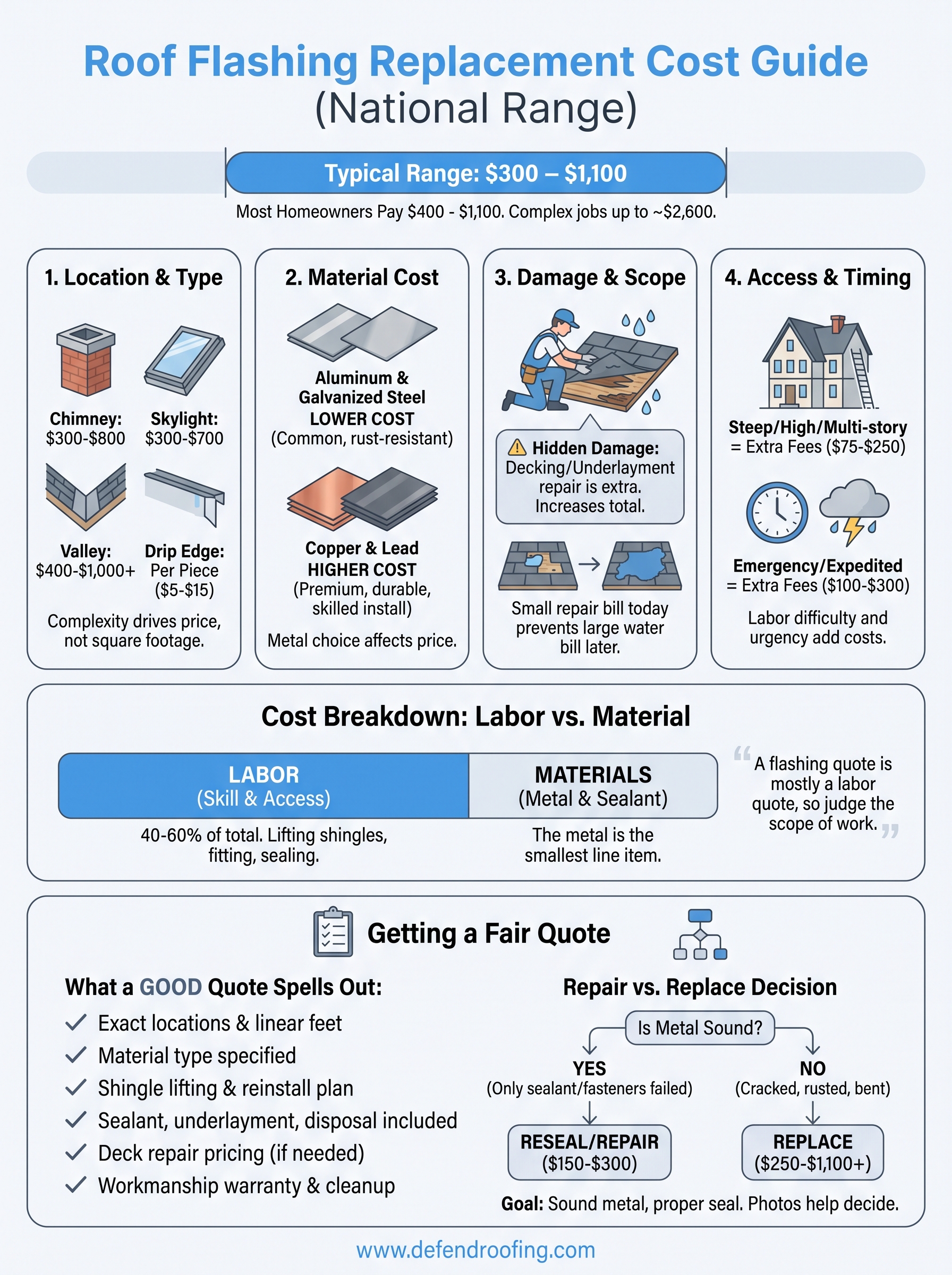roof flashing replacement cost infographic