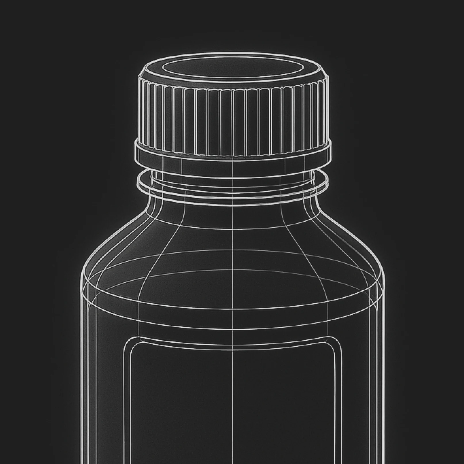 A bottle with a cap displayed against a solid black background.