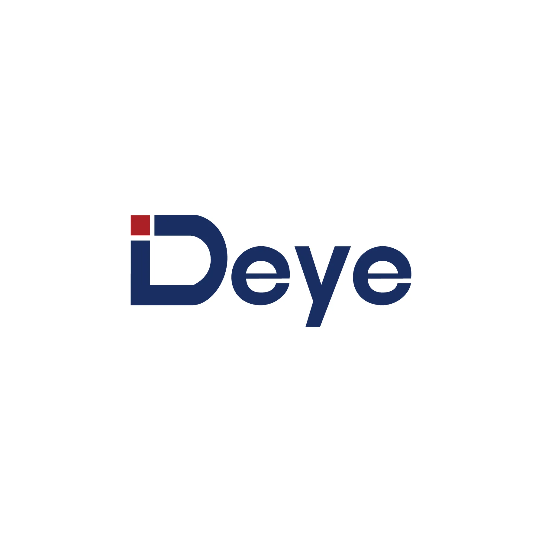 Logo des Unternehmens Deye mit blauem Schriftzug und einem roten Quadrat über dem Buchstaben D.