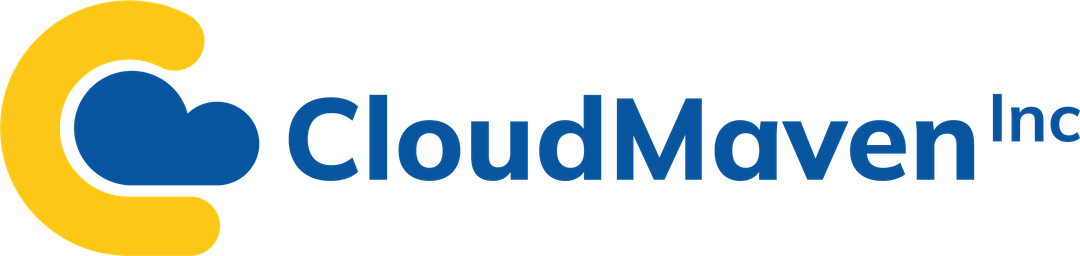 Cloud Maven Inc logo with a yellow semicircle and blue cloud icon followed by bold blue text 'CloudMaven Inc'.