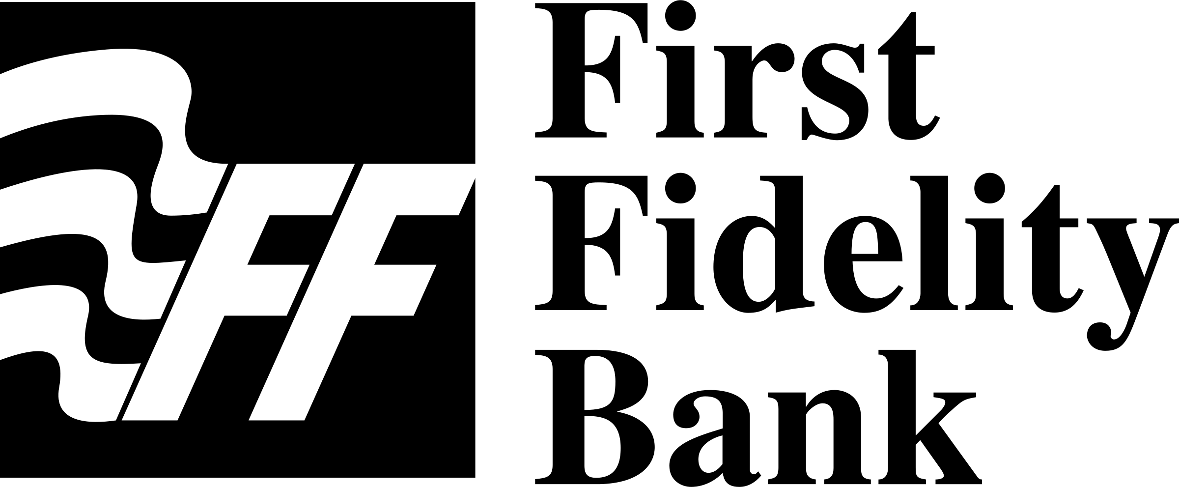 First Fidelity Bank logo with a stylized white 'F' on a black background.