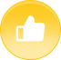 White thumbs-up icon on a yellow circular gradient background.