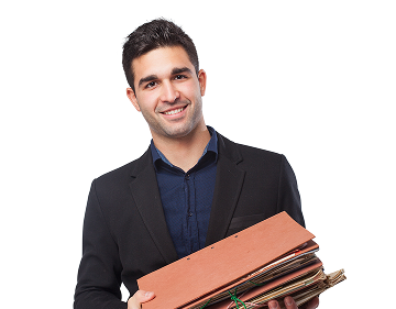 Smiling man in a black blazer holding several wooden planks and metal rods.