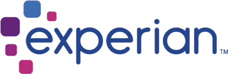 Experian company logo with stylized text and colored squares.