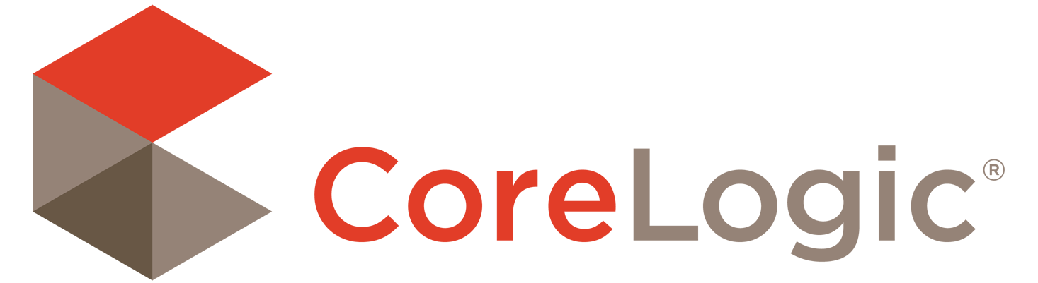 CoreLogic company logo with a red and brown geometric cube icon to the left of the text.