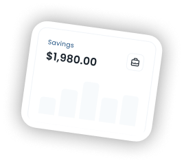 Digital card showing savings amount of $1,980.00 with a faint bar chart in the background.