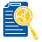 Blue document icon with a yellow magnifying glass over it.