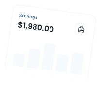 Card displaying savings amount of $1,980.00 with a small briefcase icon and a faded bar chart in the background.