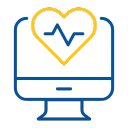 Computer monitor with a yellow heart and blue heartbeat line inside it.