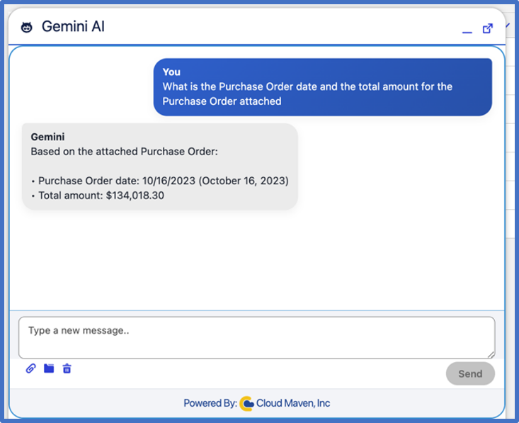 Chat interface where Gemini AI replies