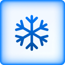 Ikon med en snöflinga i blått, symboliserar kyla.