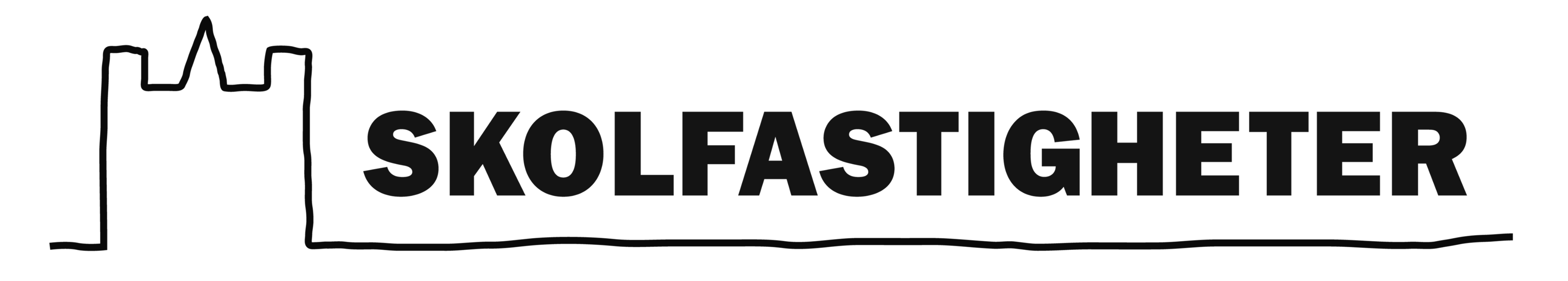 Logotyp med en kontur av en slottstorn och texten 'Skolfastigheter'.