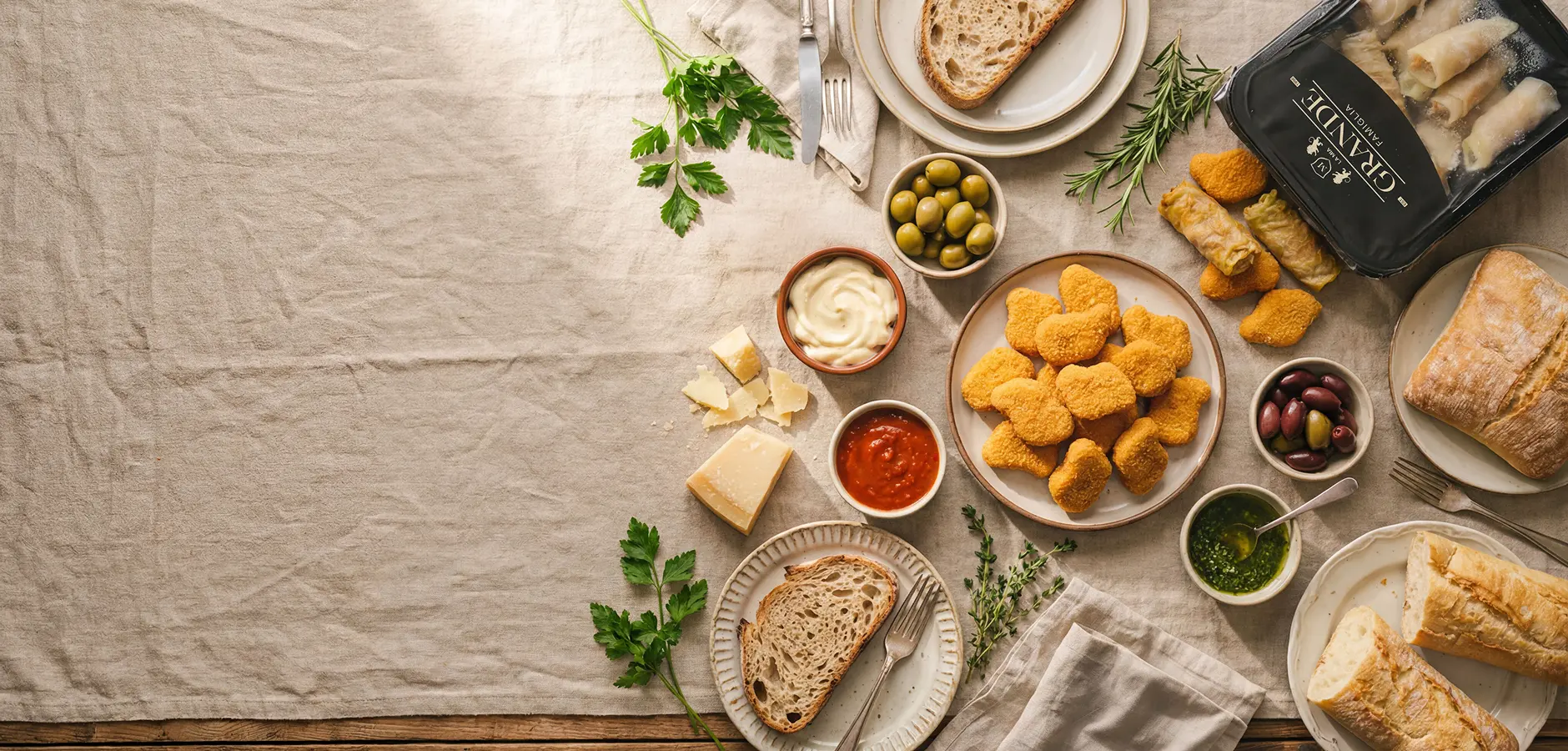 Асортимент страв La Mia Grande Famiglia на дерев’яному столі