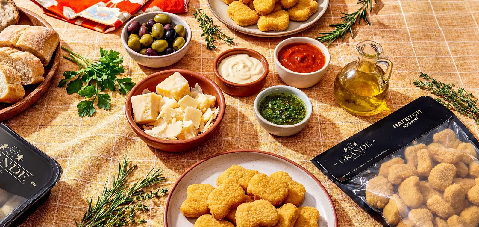 Стіл із різними стравами La Mia Grande Famiglia, подача для сімейного обіду