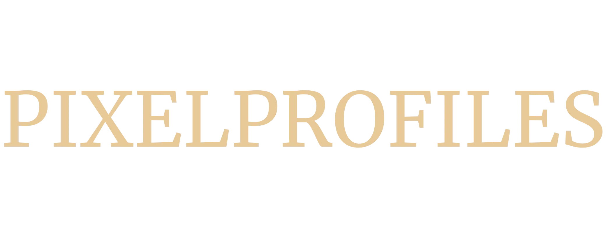 Text reading 'PIXEL PROFILES' in beige capital letters on a black background.