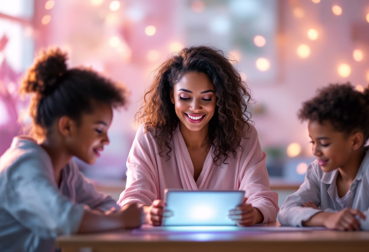image of a teacher interacting with students using digital tools