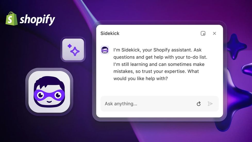 Shopify Sidekick native AI assistant providing conversational store management inside the Shopify admin panel