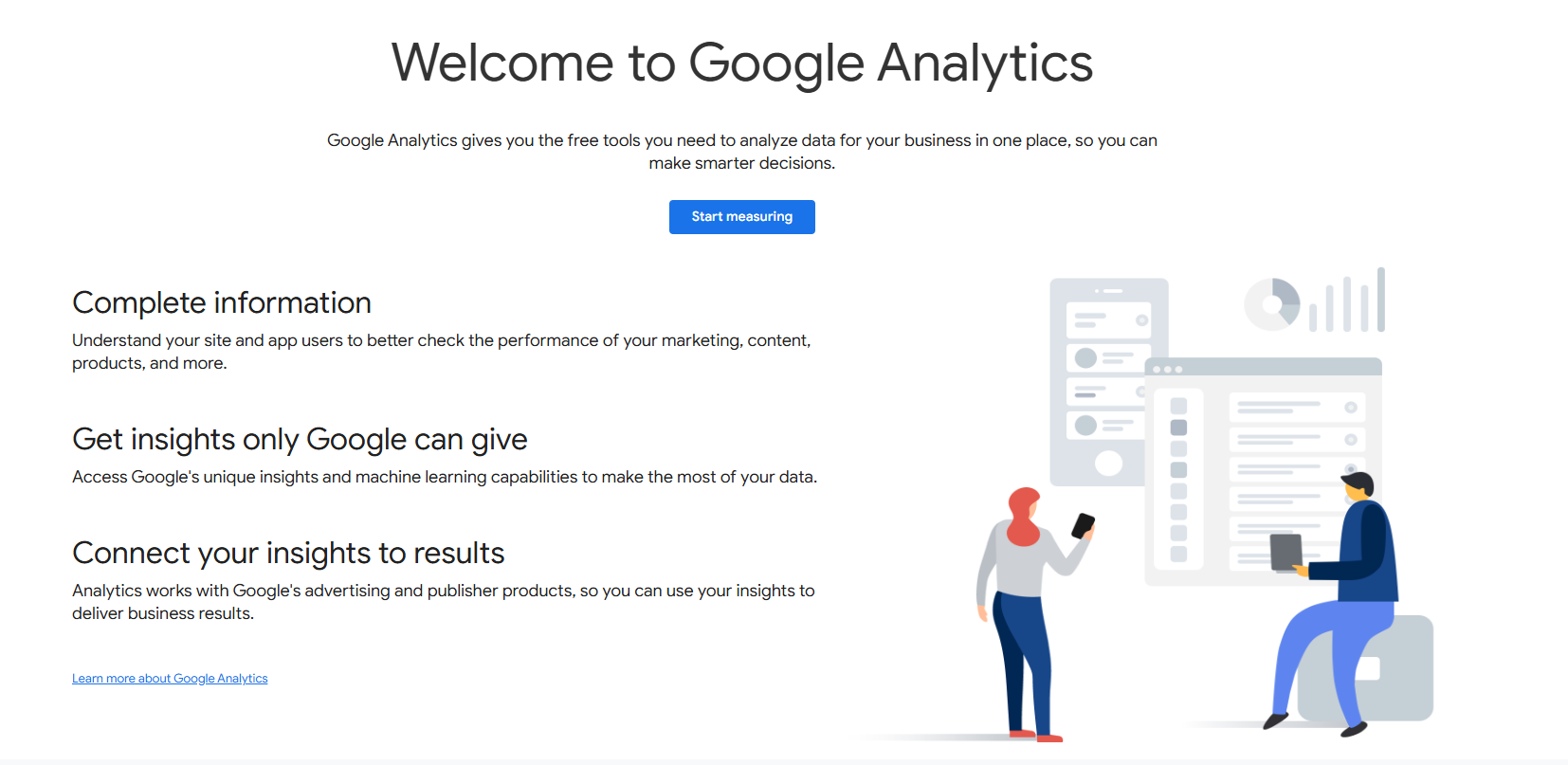 Google Analytics 4 welcome page highlighting free e-commerce tracking tools as a Triple Whale alternativ