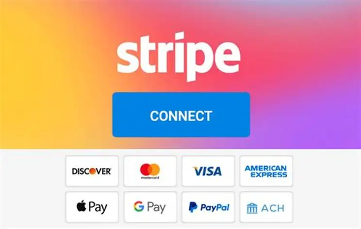 Stripe Connect payment processing supporting Visa, Mastercard, Apple Pay, Google Pay for ecommerce stores