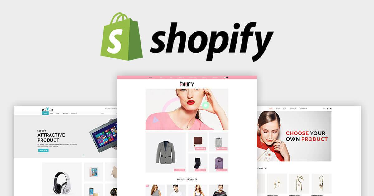 Shopify ecommerce storefront templates showcasing product pages for online retail businesses