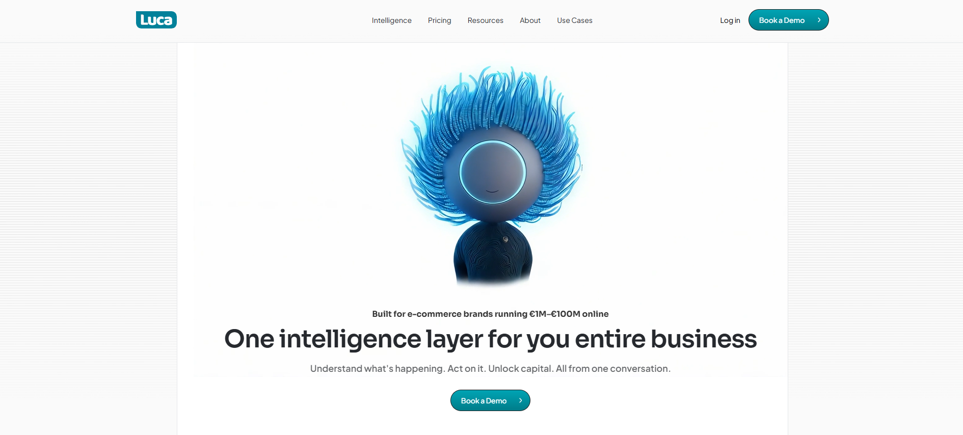 Luca AI intelligence layer landing page, one of the best cross channel analytics tools for ecommerce brands
