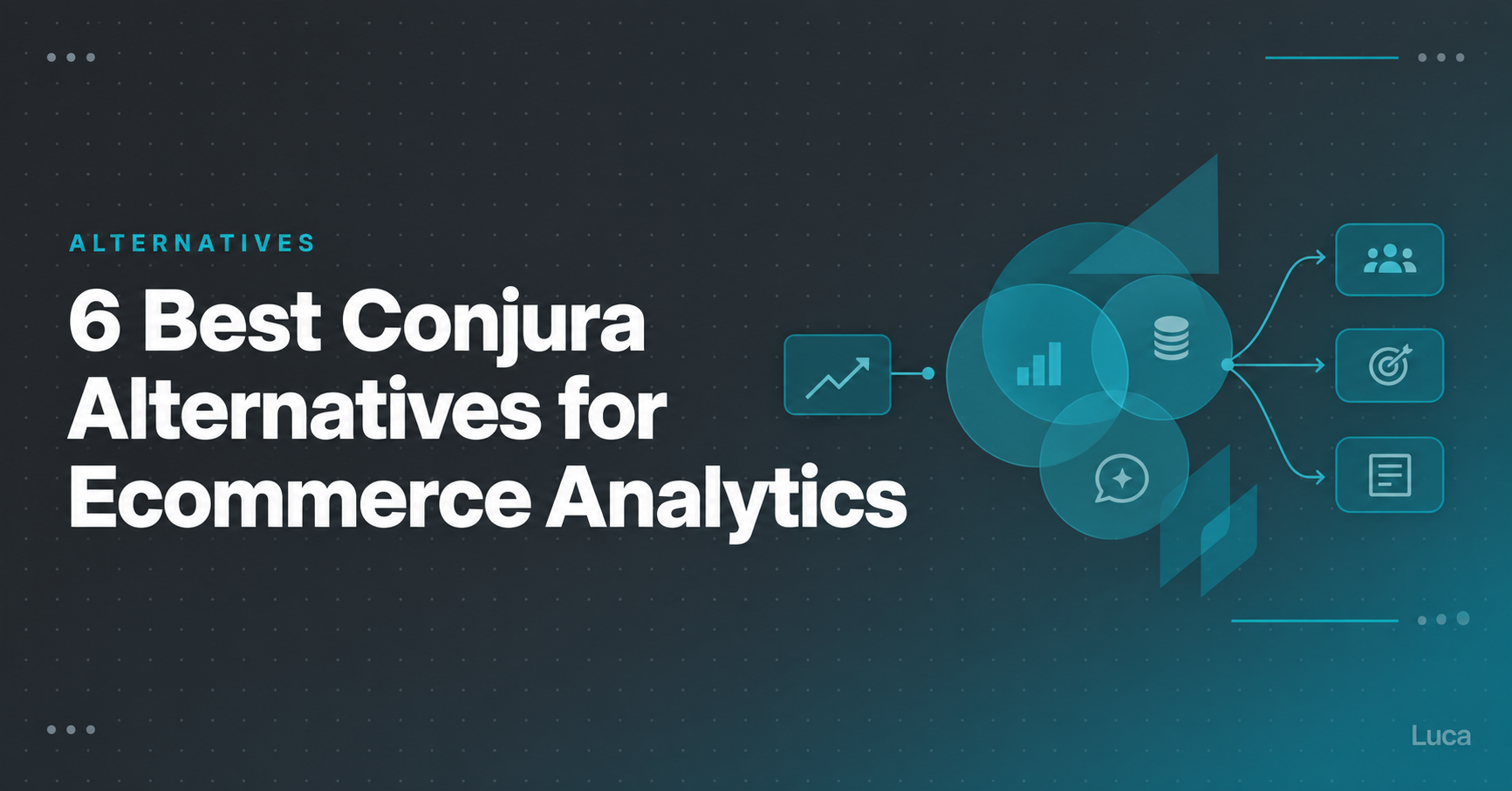 6 Best Conjura Alternatives for Ecommerce Analytics hero banner showing data sources flowing into AI insights by Luca